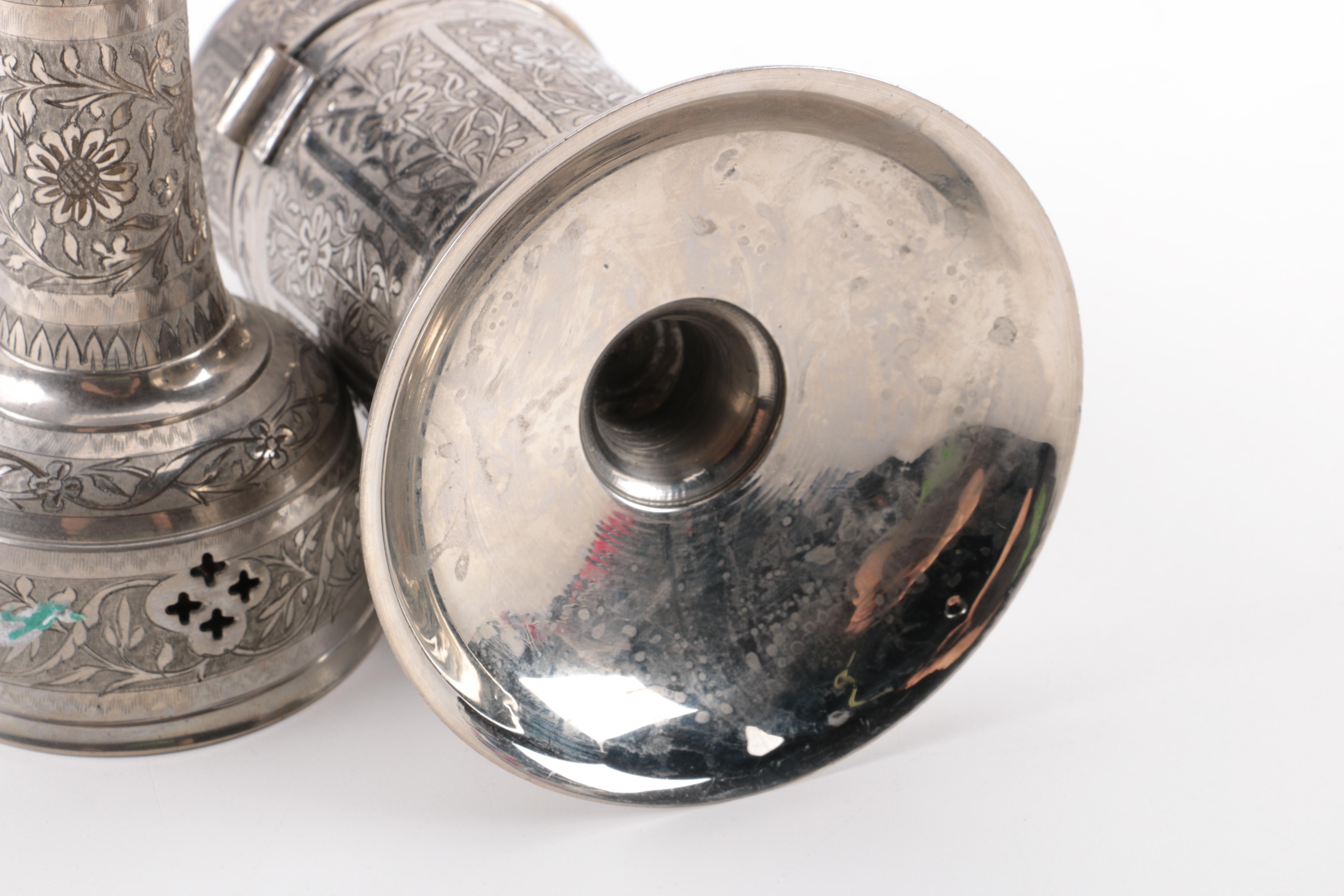 Etched Metal Table Lighter and Cigarette Holder with Musical Aspects