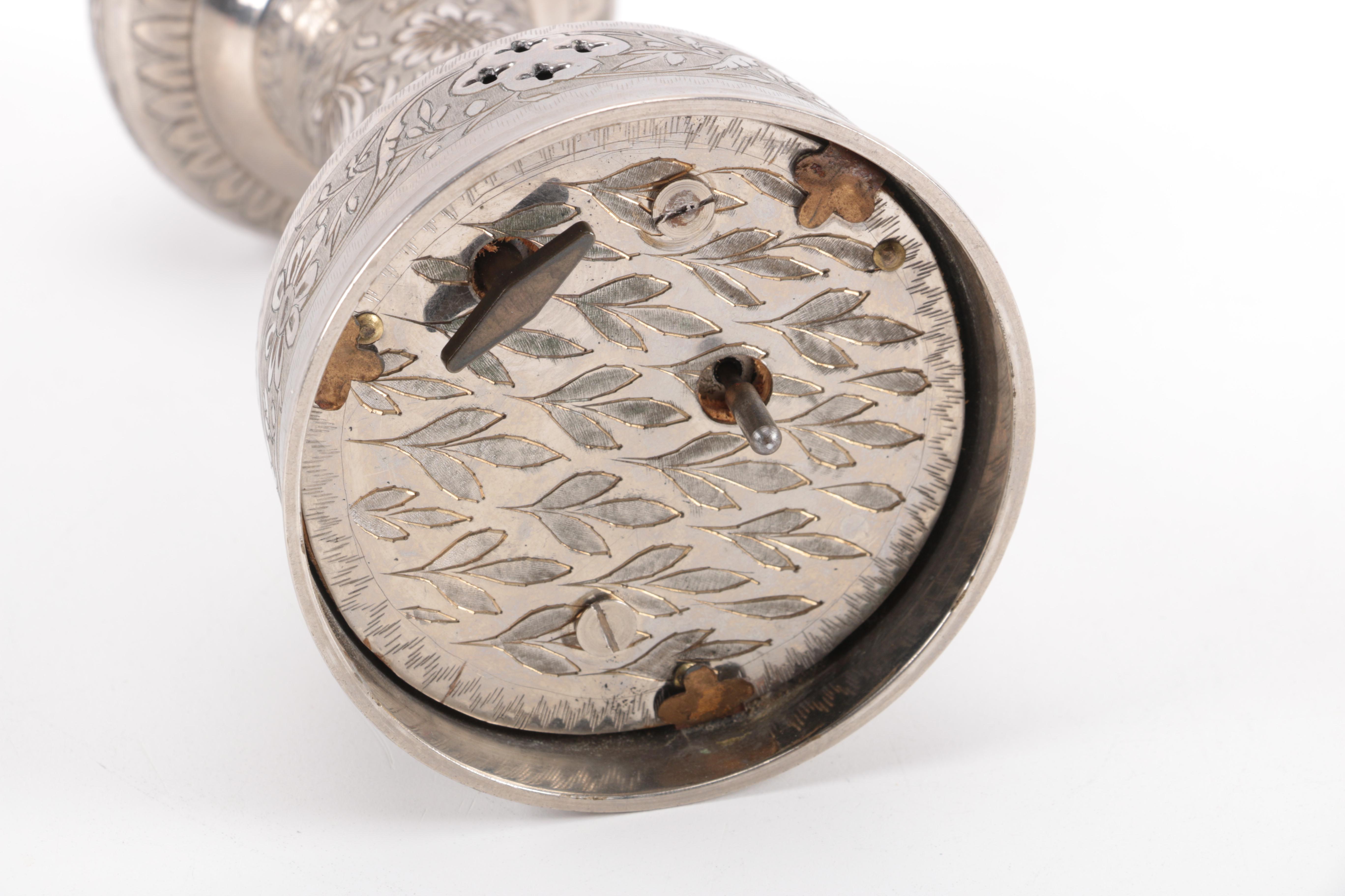 Etched Metal Table Lighter and Cigarette Holder with Musical Aspects