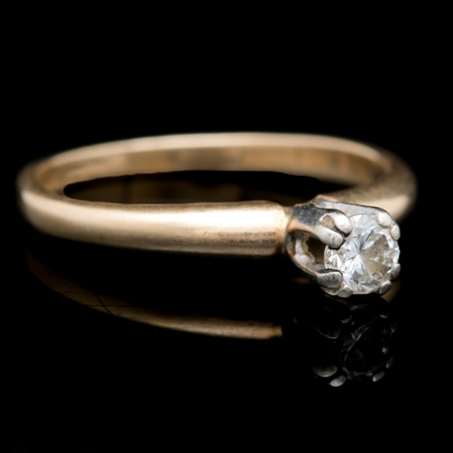 14K Yellow Gold and Diamond Solitaire Ring