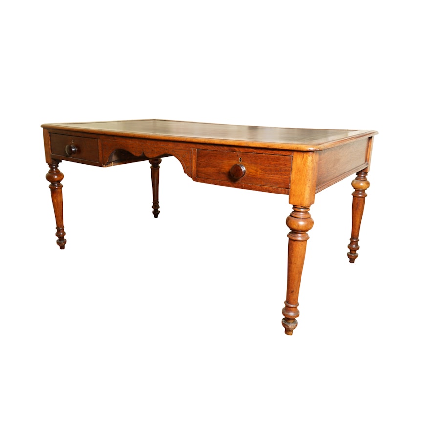 Antique Sheraton Style Walnut, Poplar and Pine Two-Drawer Writing Table