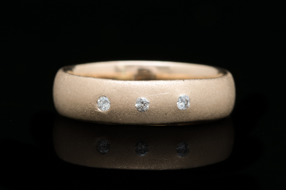 14K Brushed Yellow Gold and Diamond Wedding Band