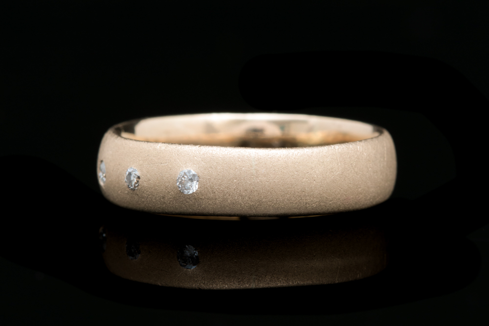 14K Brushed Yellow Gold and Diamond Wedding Band