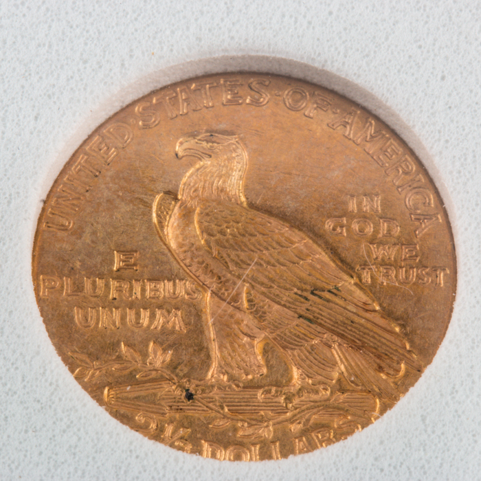 1929 Gold Indian $2 1/2 Dollar Coin