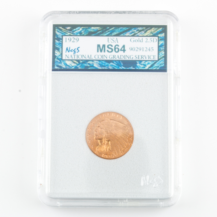 1929 Gold Indian $2 1/2 Dollar Coin