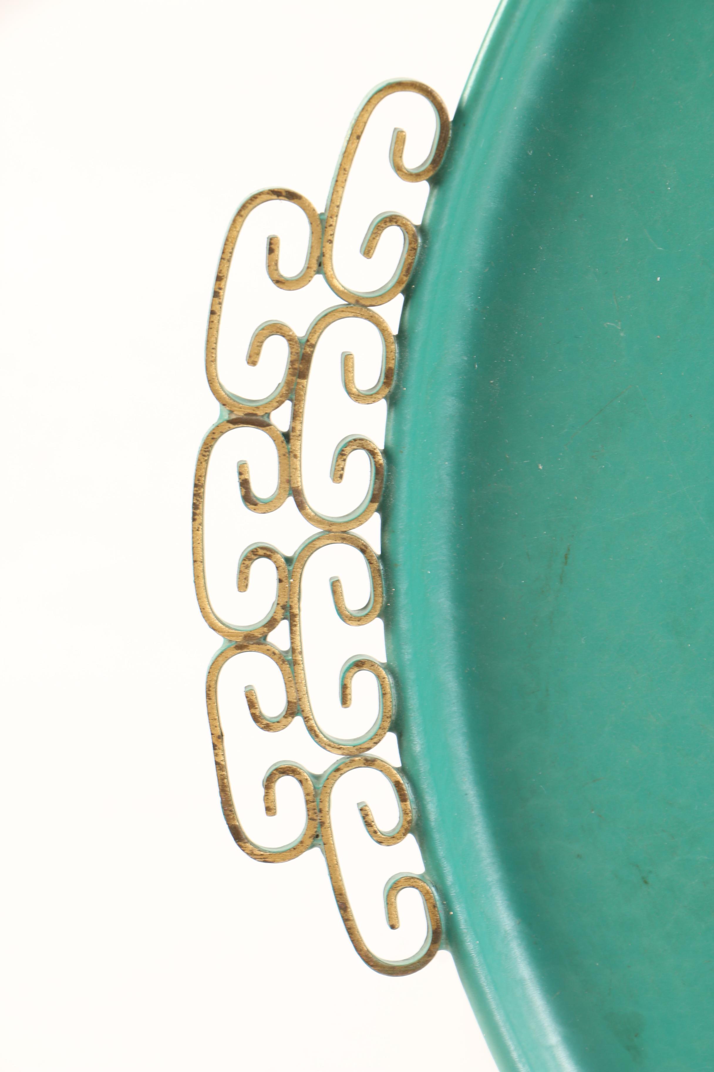 Moire Glaze Enamel Serving Trays and Stoneware Artisan Bowl