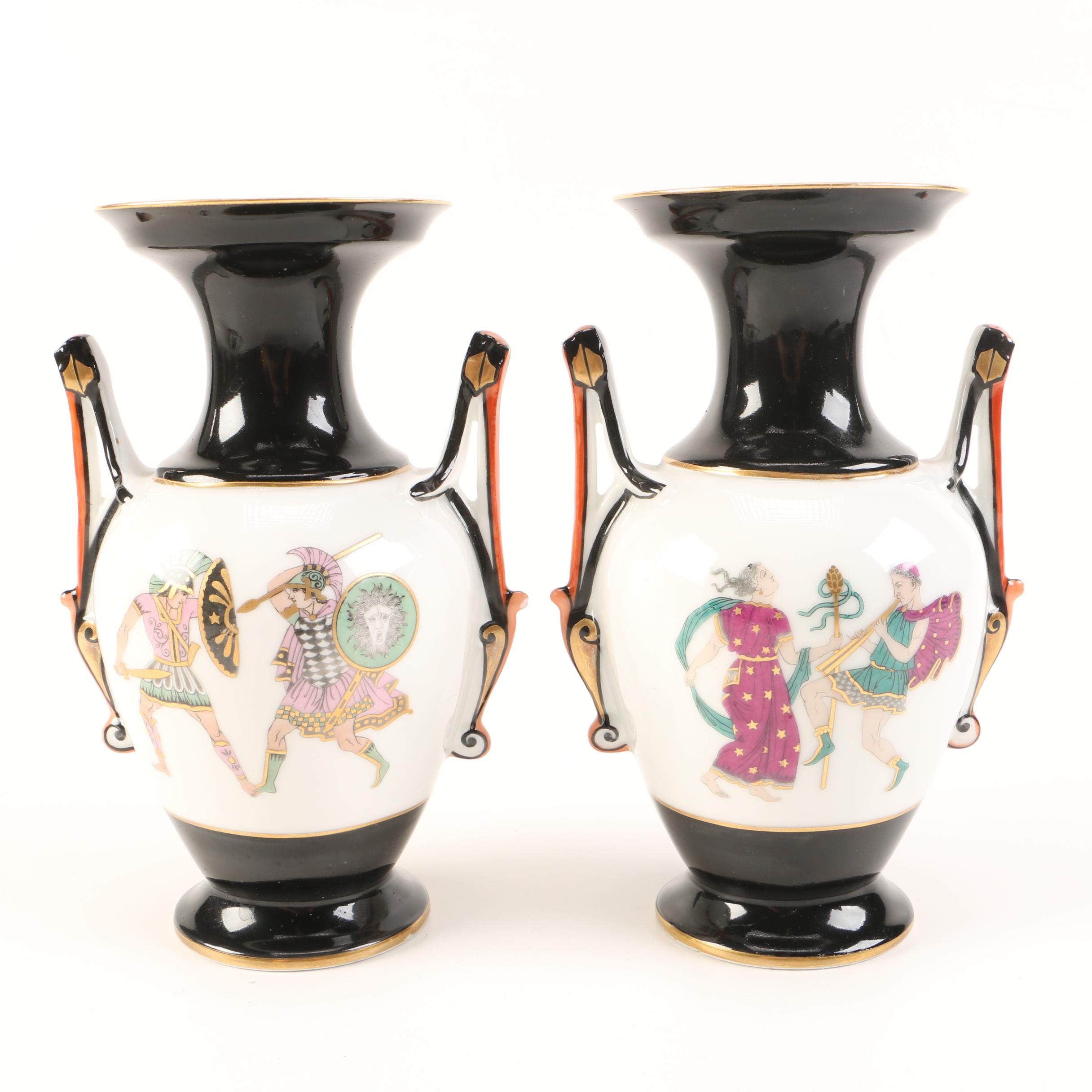 Two Black and White Picture Vases