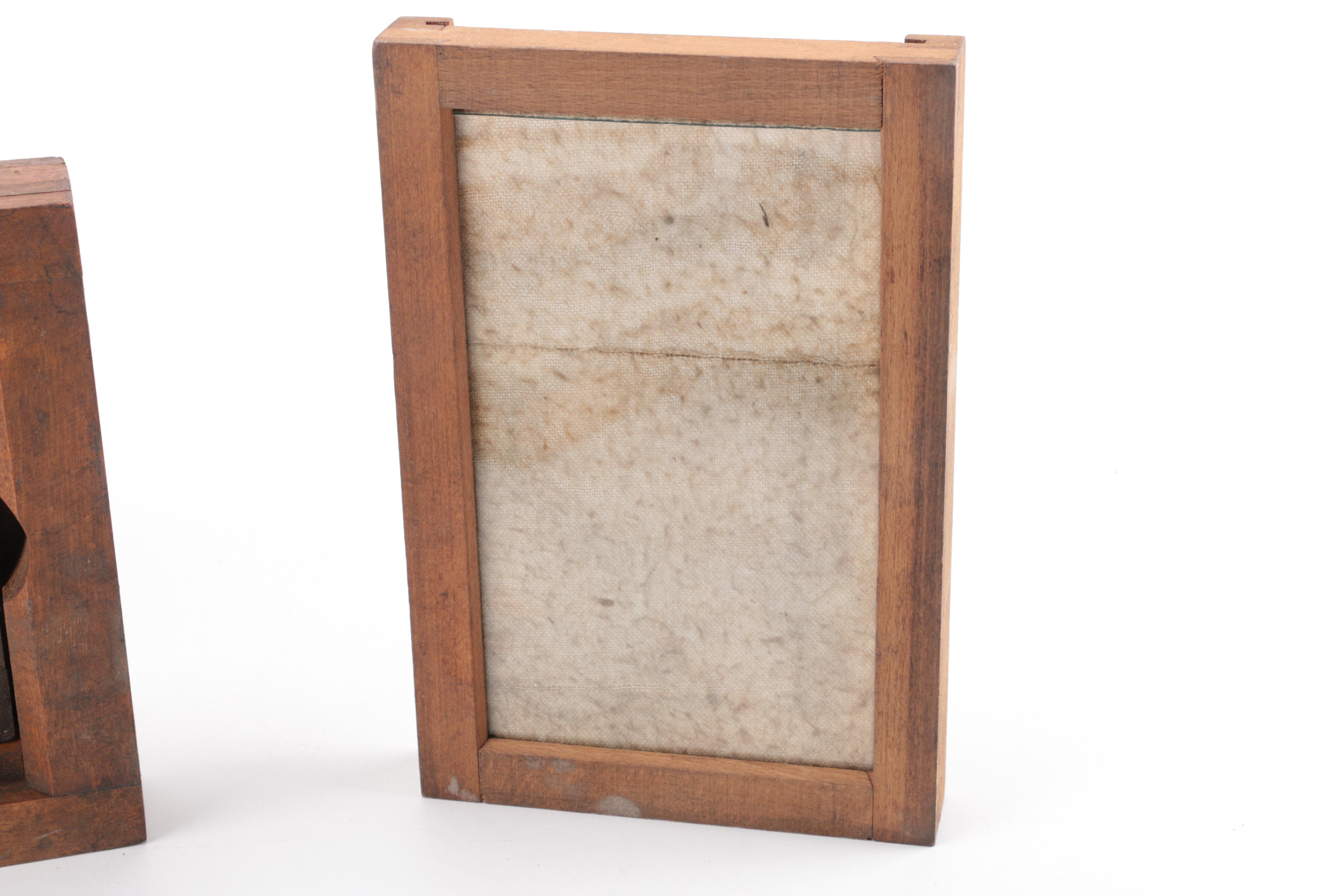 Collection of Antique Photographs and Wooden Printing Frames