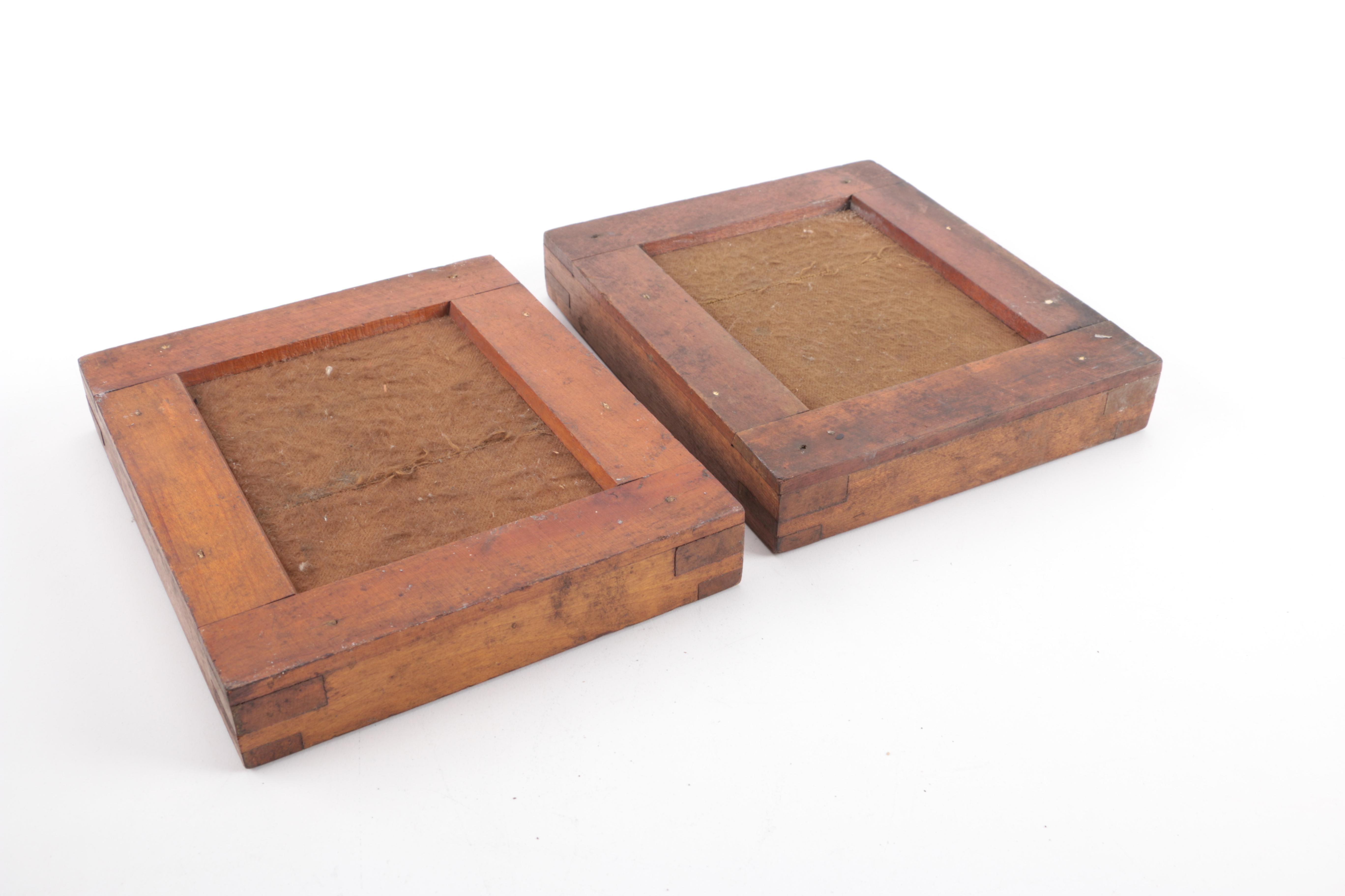 Collection of Antique Photographs and Wooden Printing Frames