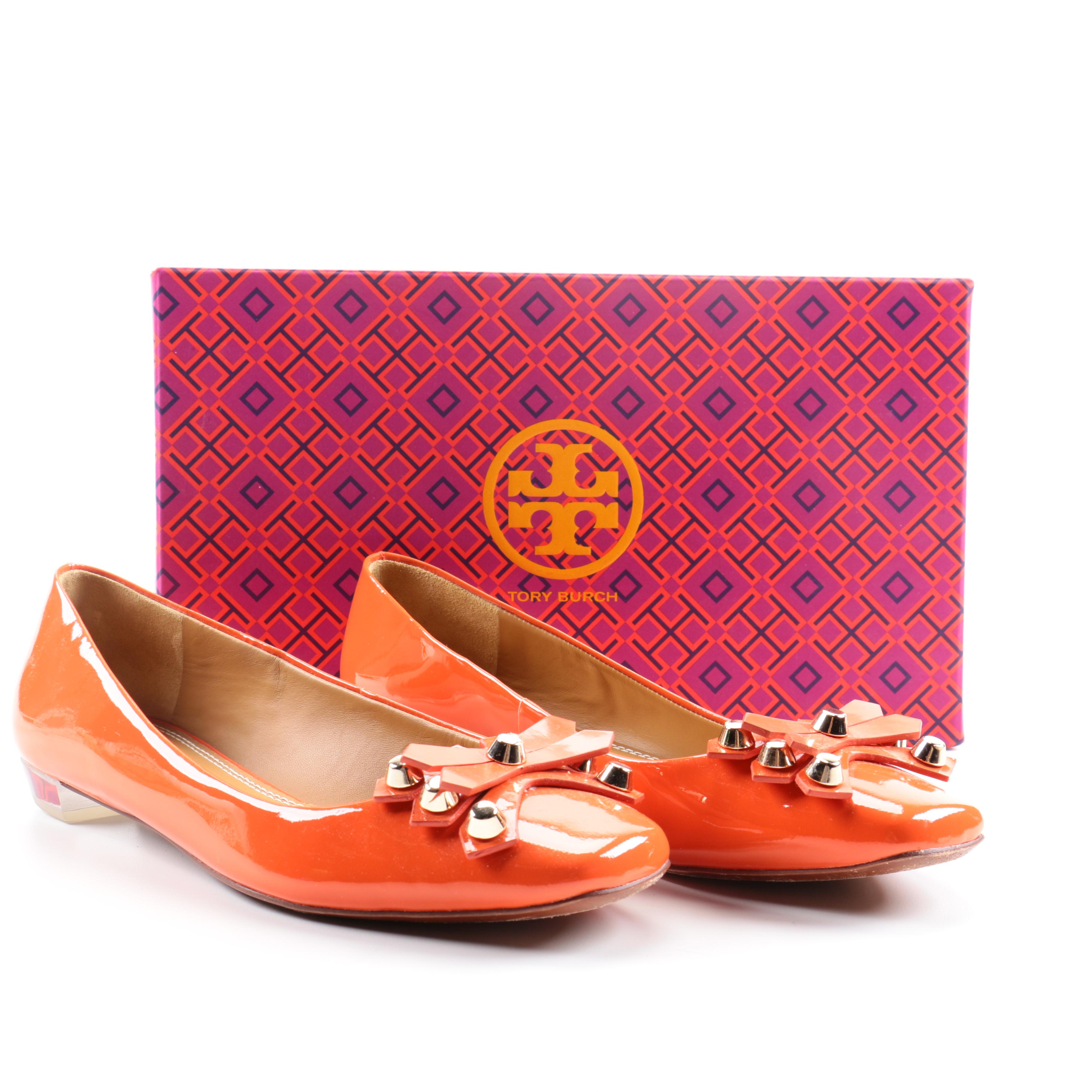 Tory Burch Aurora Orange Patent Leather Ballet Flats