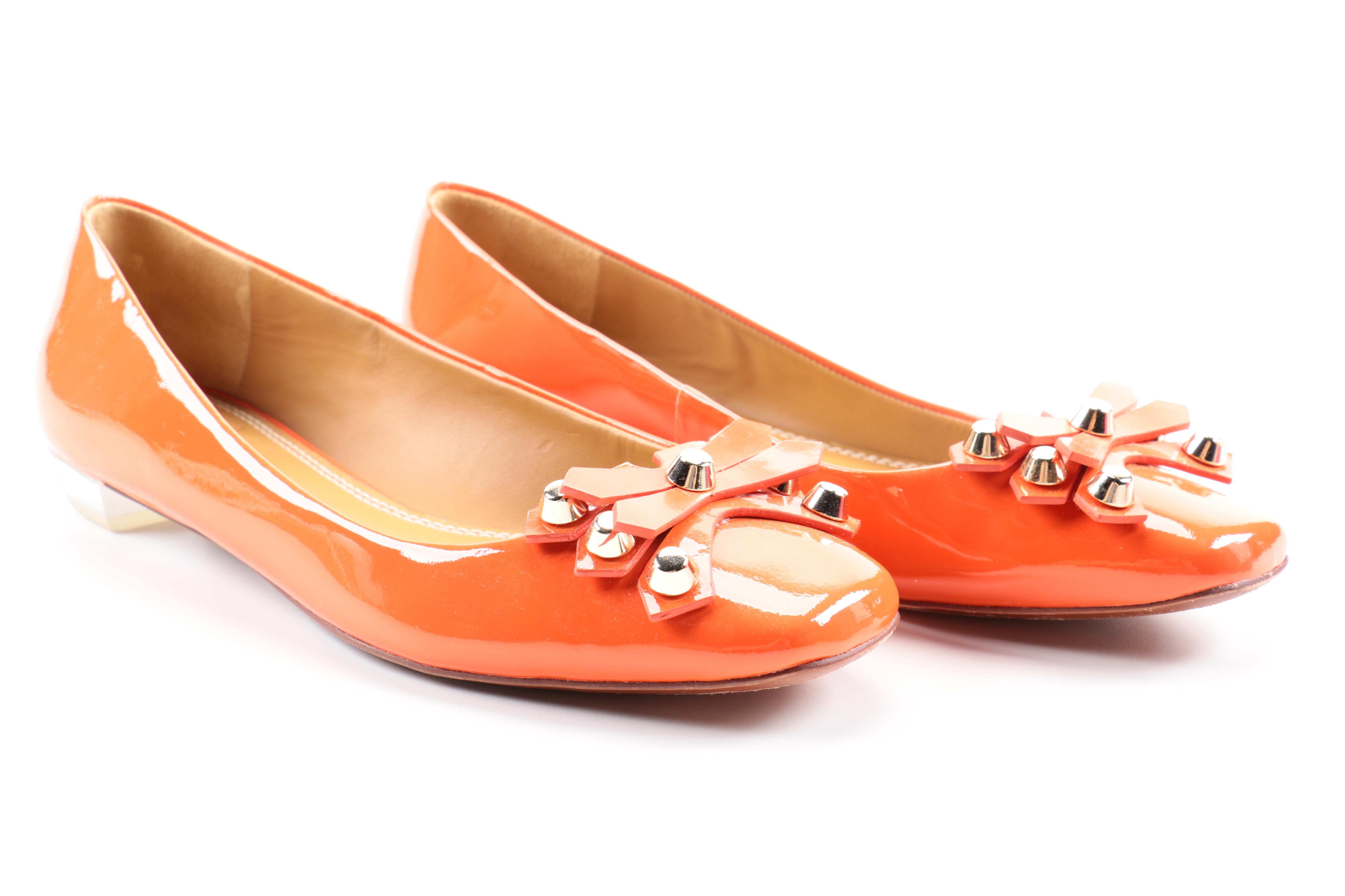 Tory Burch Aurora Orange Patent Leather Ballet Flats