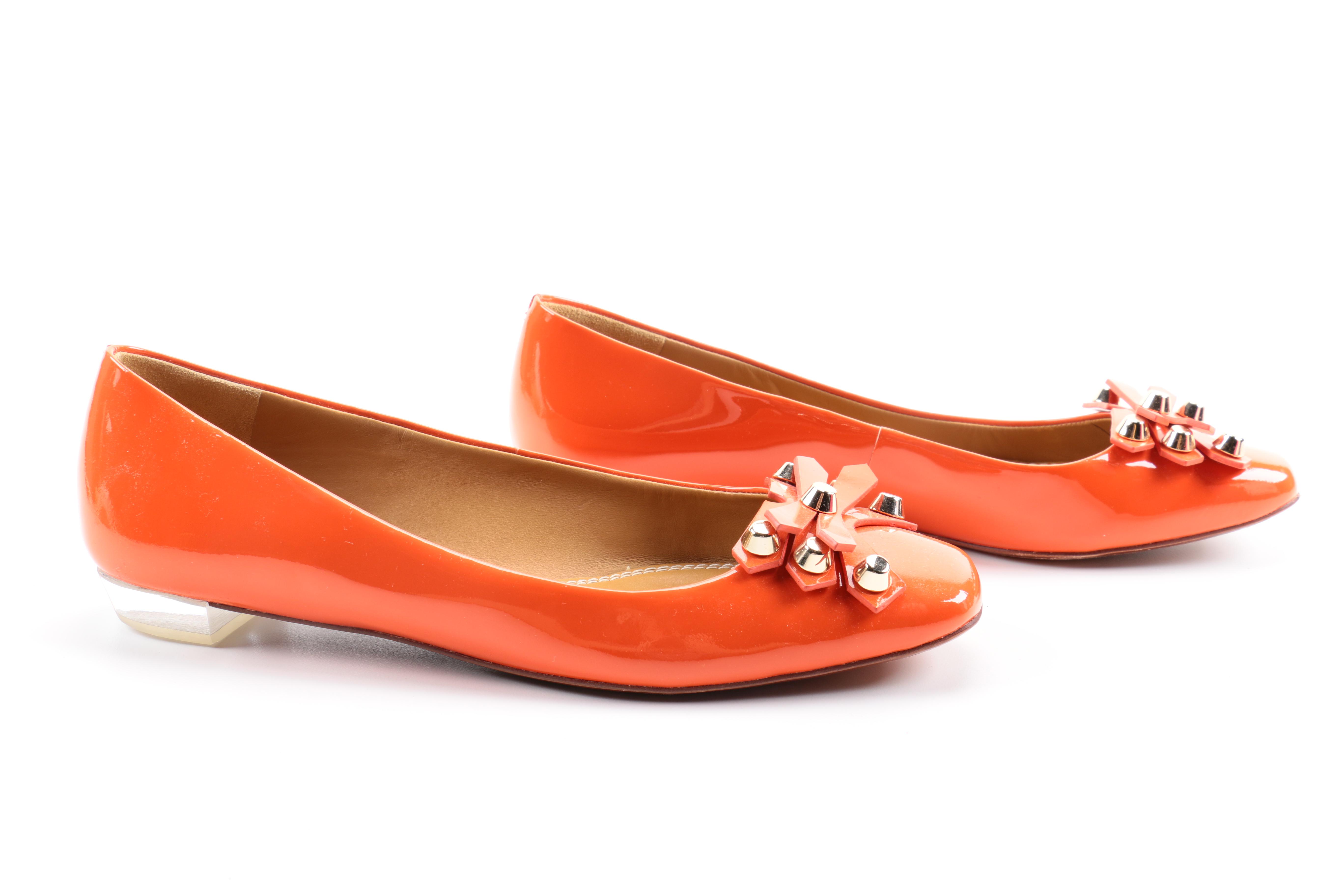 Tory Burch Aurora Orange Patent Leather Ballet Flats