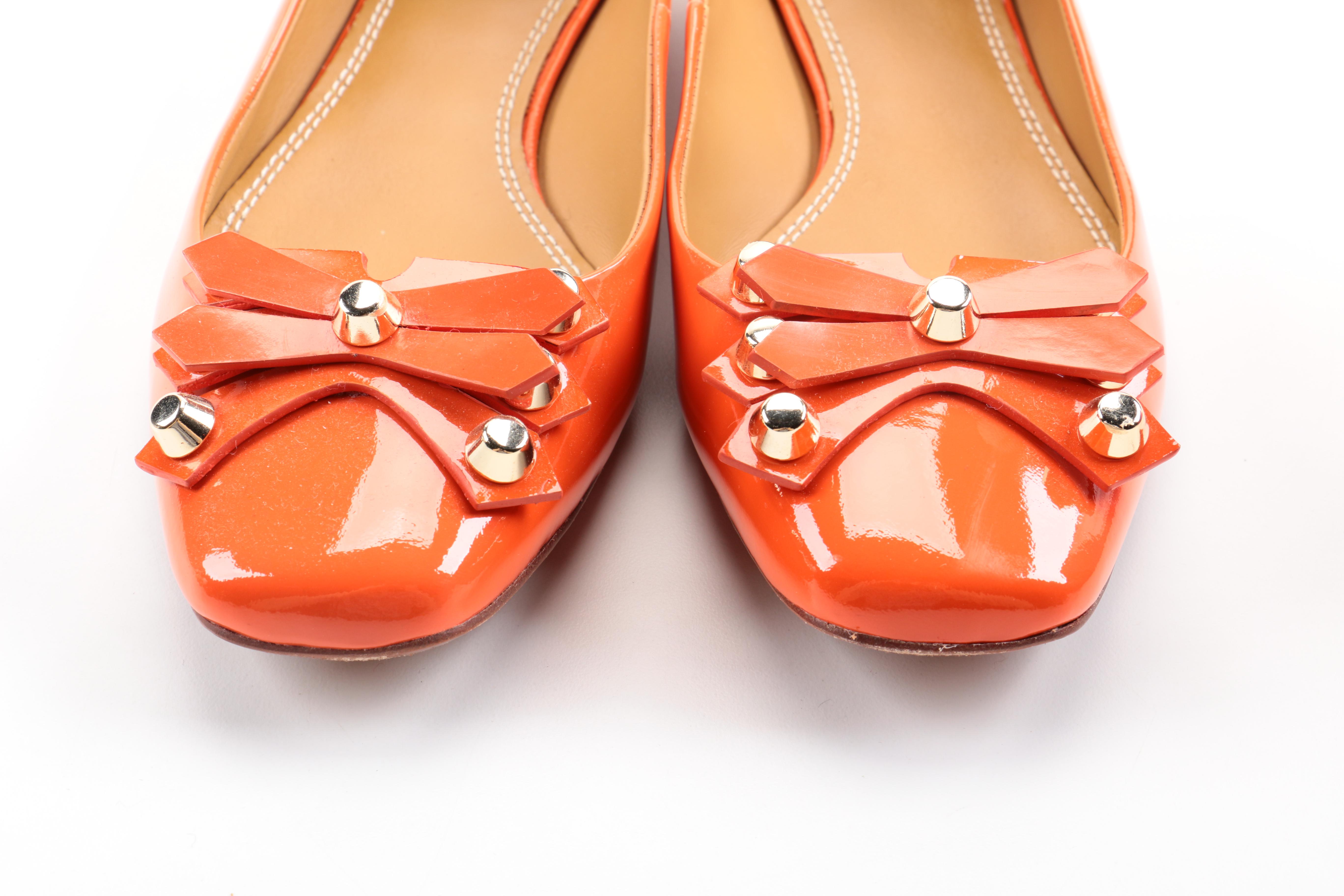Tory Burch Aurora Orange Patent Leather Ballet Flats