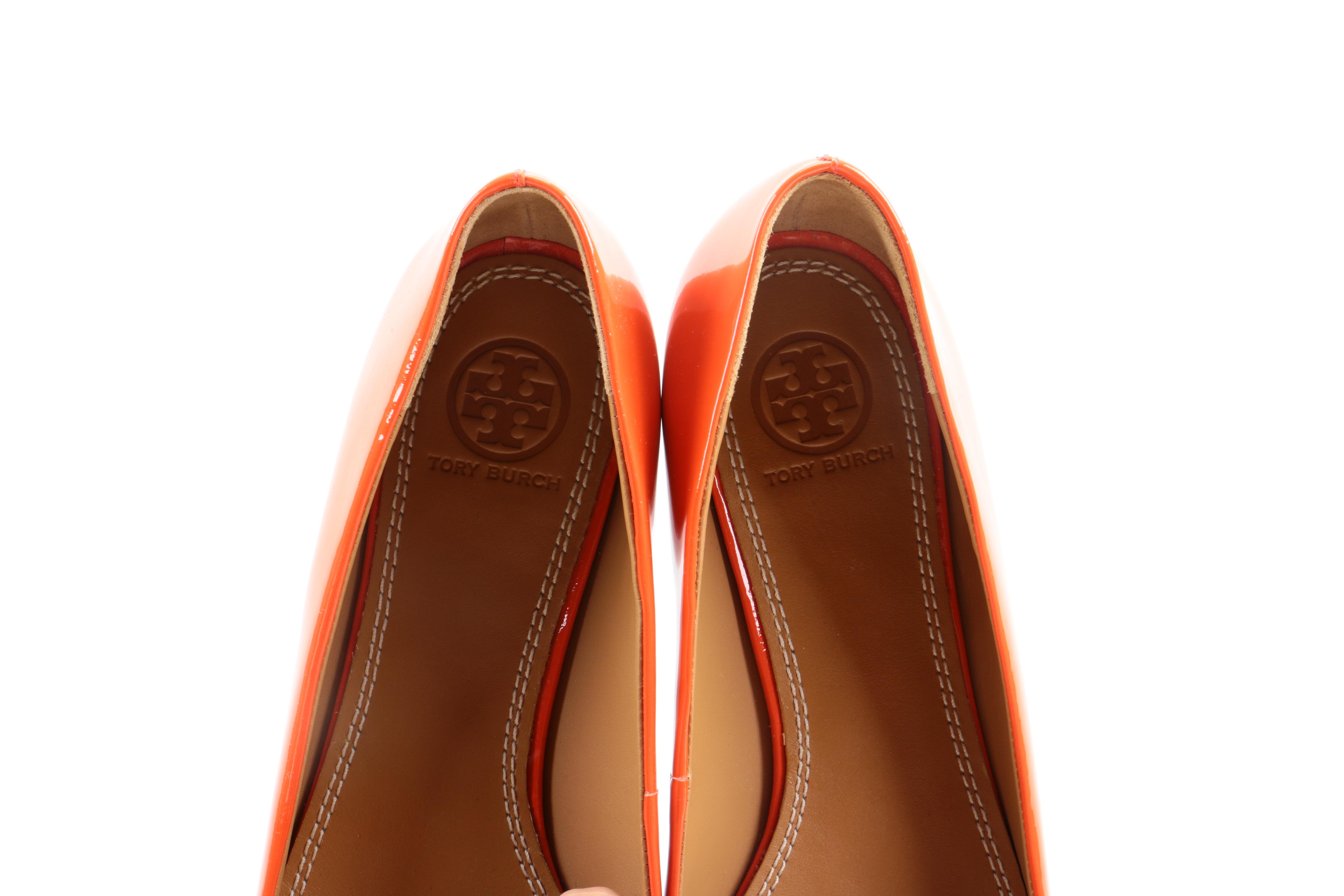 Tory Burch Aurora Orange Patent Leather Ballet Flats