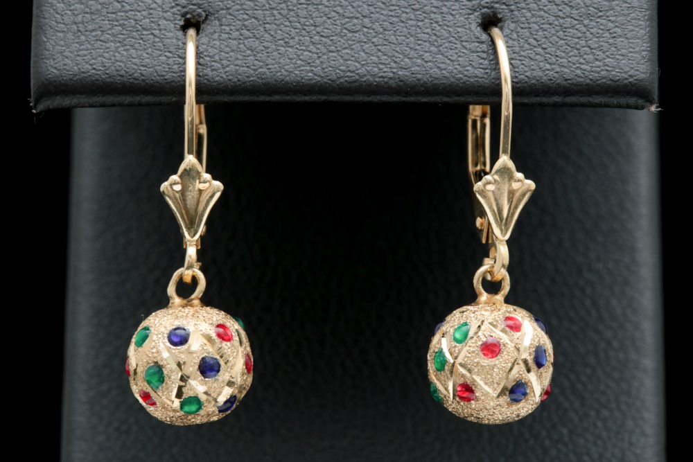 14K Yellow Gold and Color Cubic Zirconia Earrings