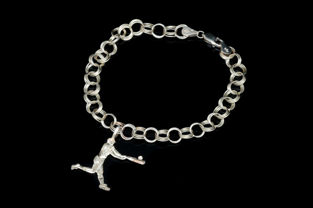 10K Yellow Gold Bracelet with 14K Yellow Gold Baseball Player Charm