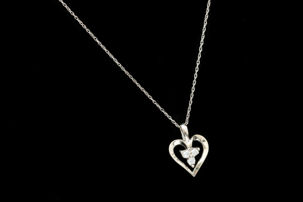 10K White Gold and Diamond Heart Pendant with Chain
