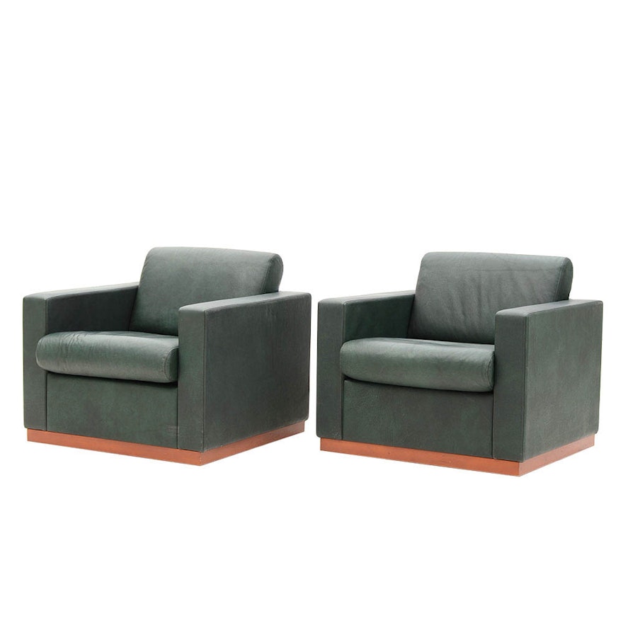 Pair of Mid Century Modern Style Green Armchairs