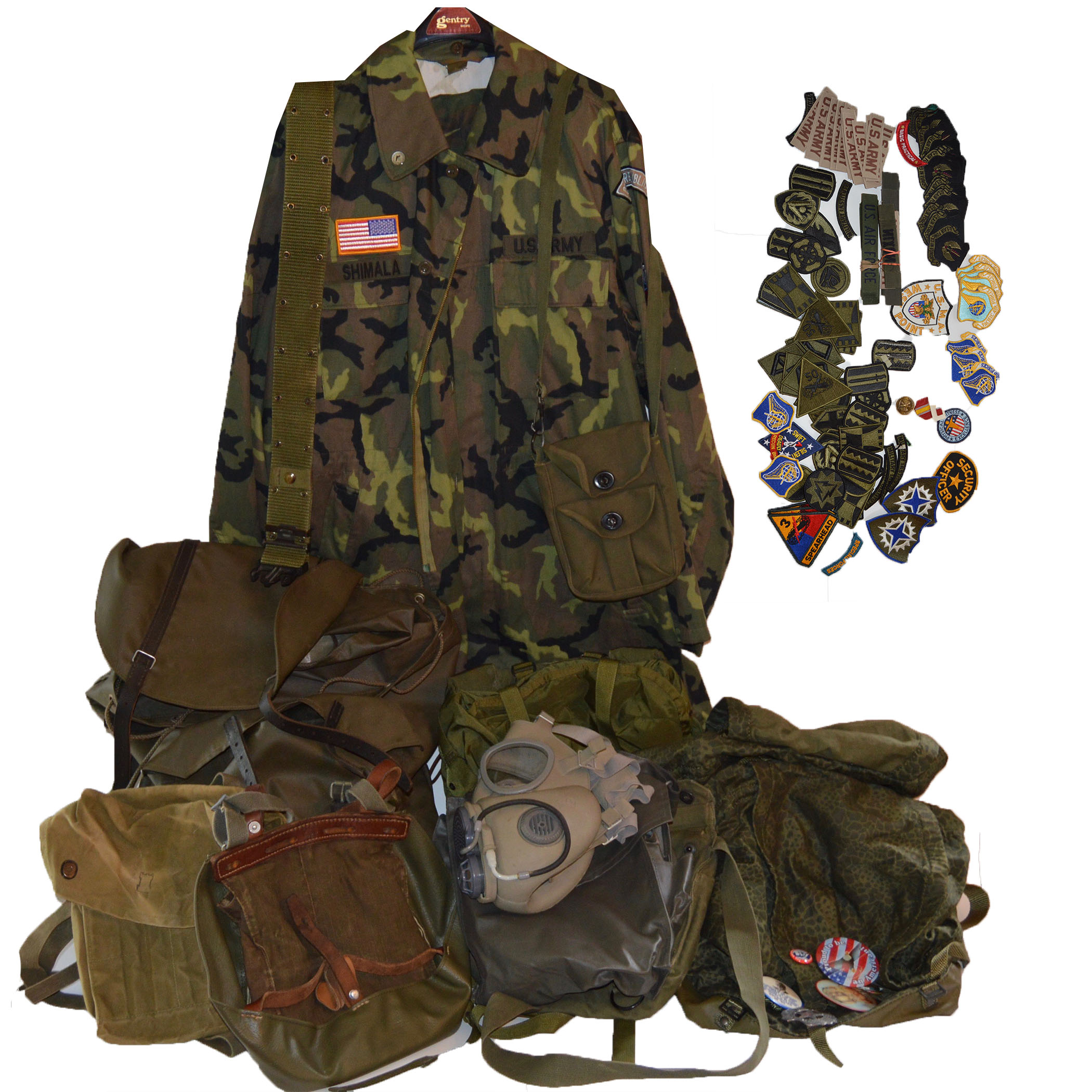 Large Collection of Vintage Military Clothing, Gear and Patches
