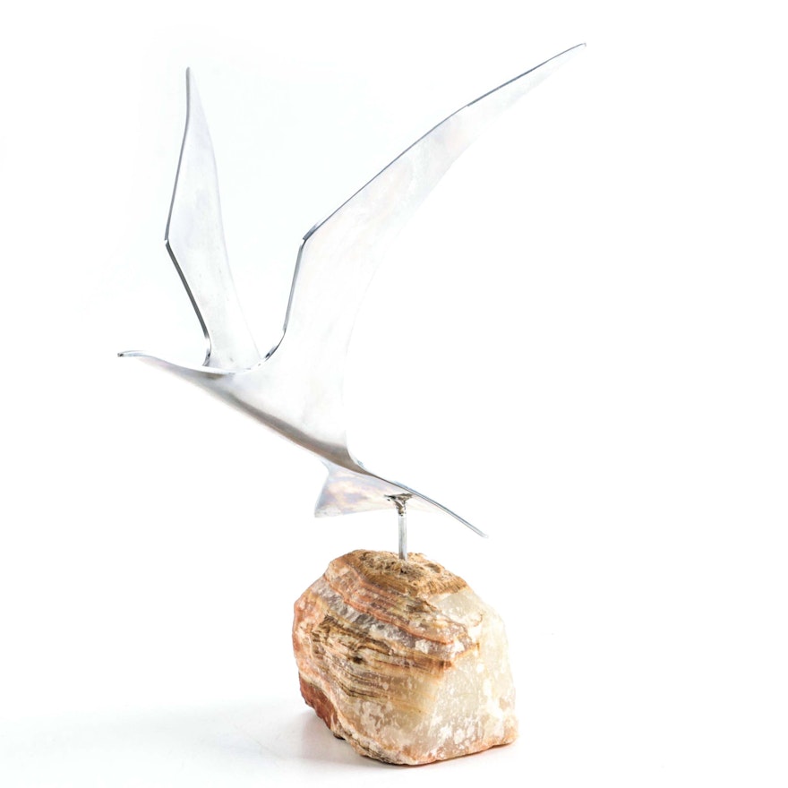 Stainless Steel Bird and Agate Décor