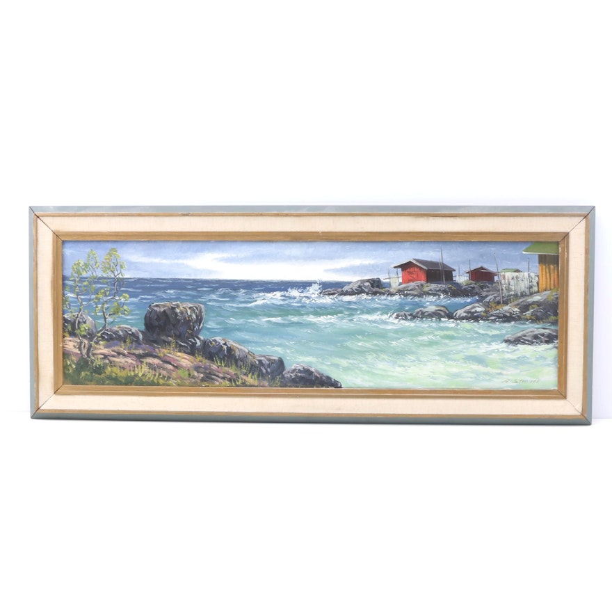 A. Stenvall Oil on Canvas Painting of Seaside Shacks
