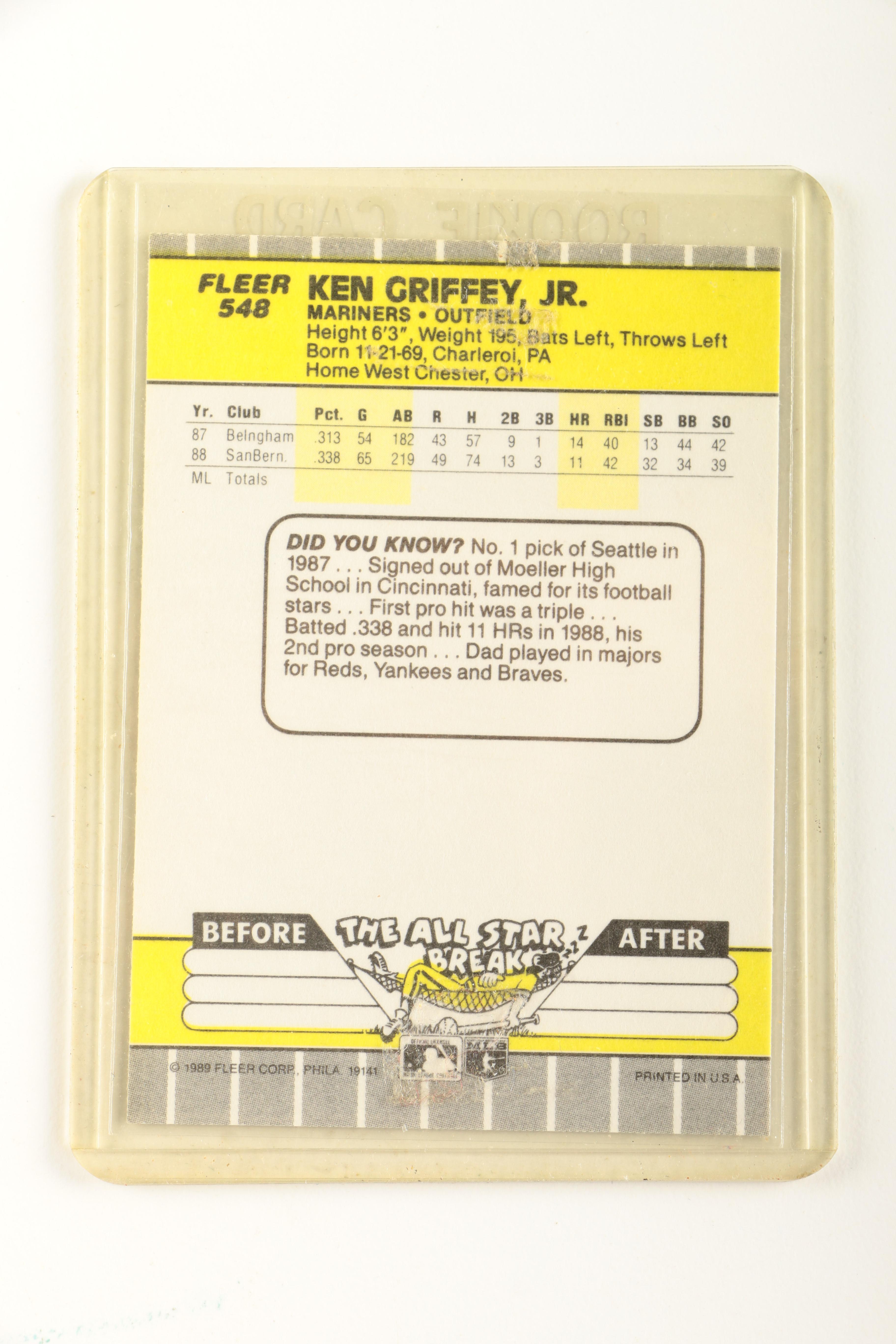 Collection of Baseball Rookie Cards Including Ken Griffey Jr. and Barry Bonds