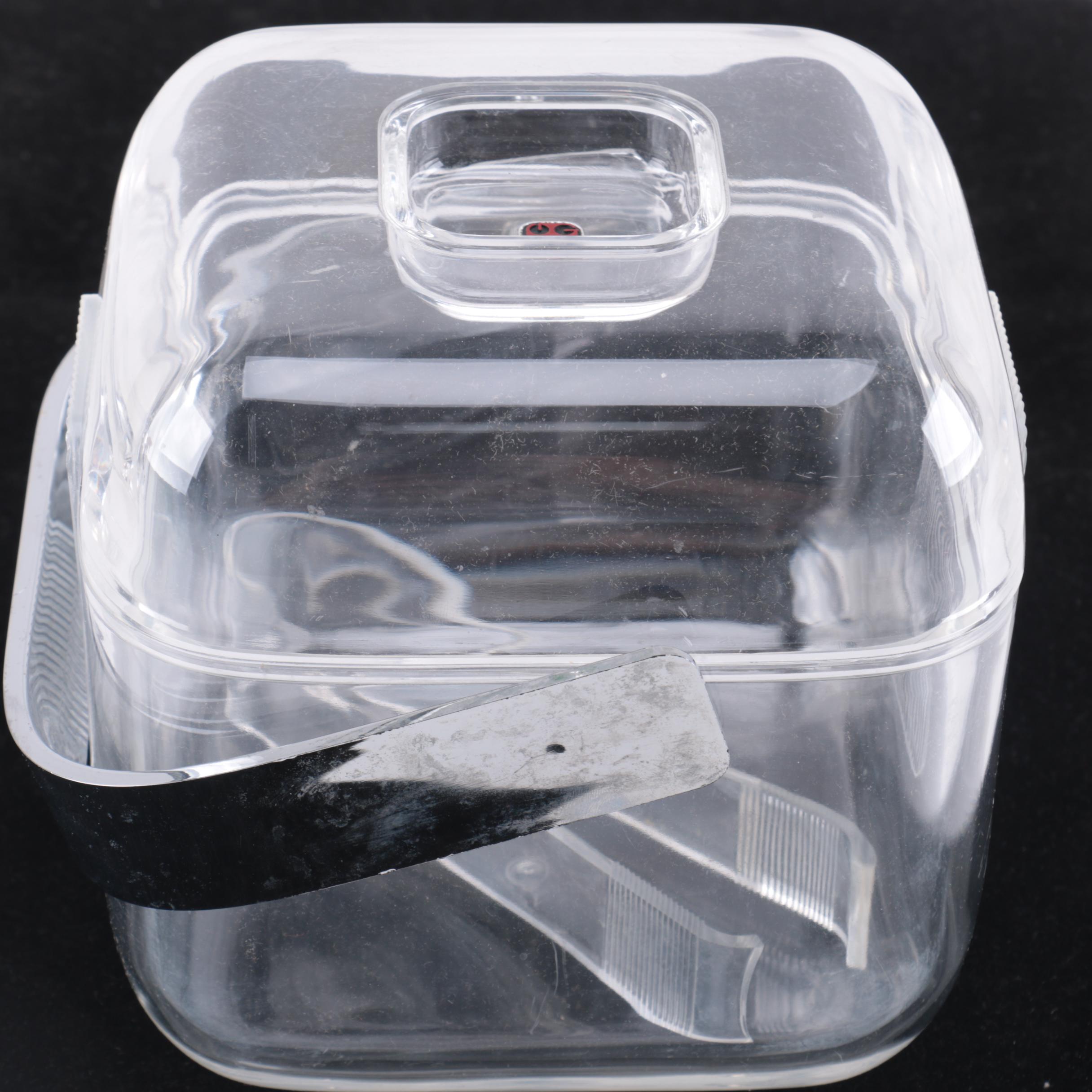 Mid Century Modern Italian "Guzzini" Lucite Ice Bucket and Tongs