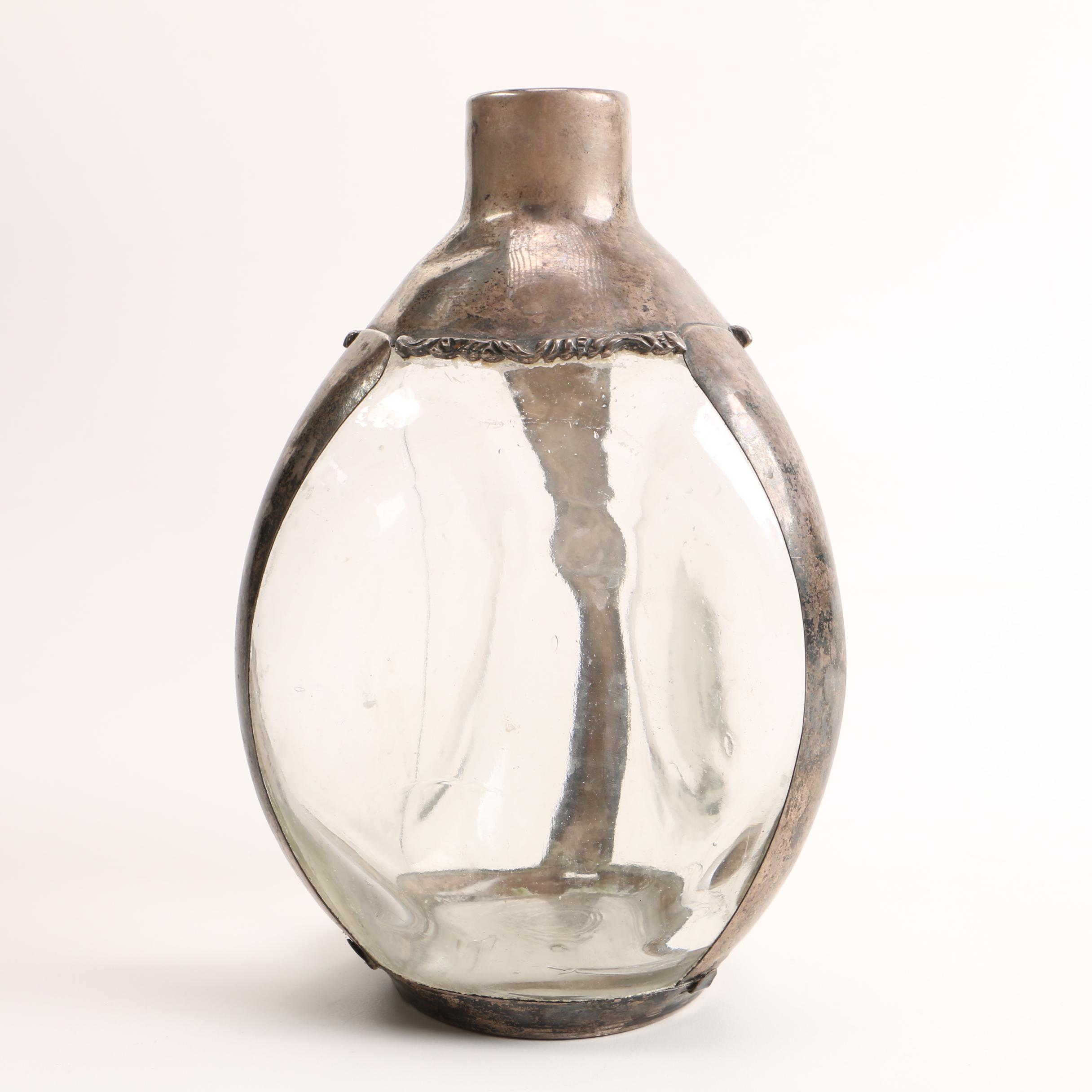 Glass Bottle with Silver Plated Overlay