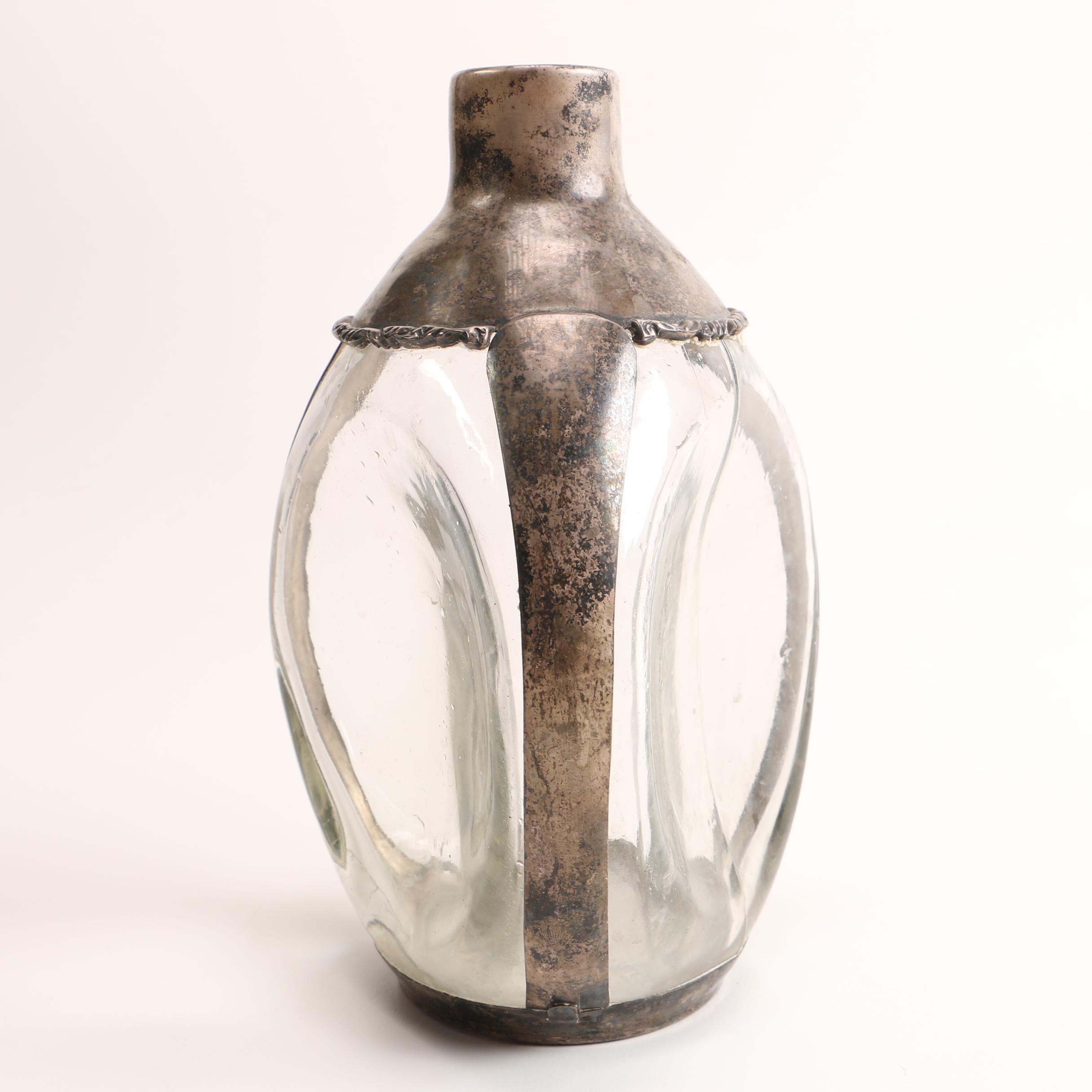 Glass Bottle with Silver Plated Overlay
