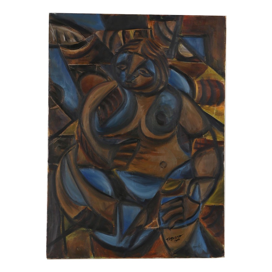 Romeo Tabuena Oil Painting on Canvas Cubist-Style Female Nude