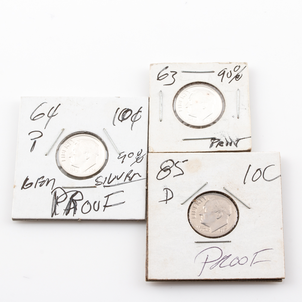 Group of (3) Roosevelt Dimes 1963-1985