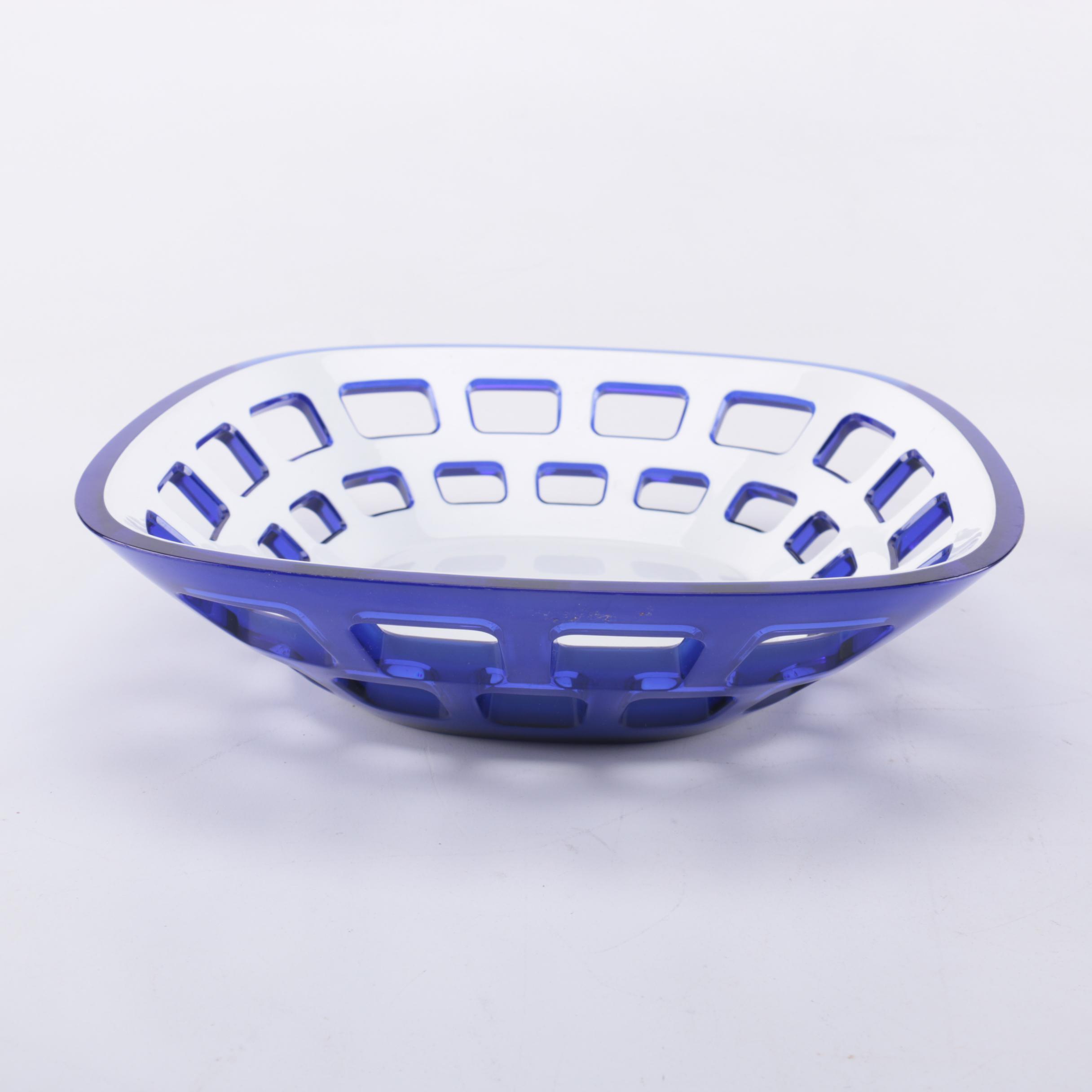 Guzzini Lucite Bread Basket and Wooden Dough Bowl Trencher