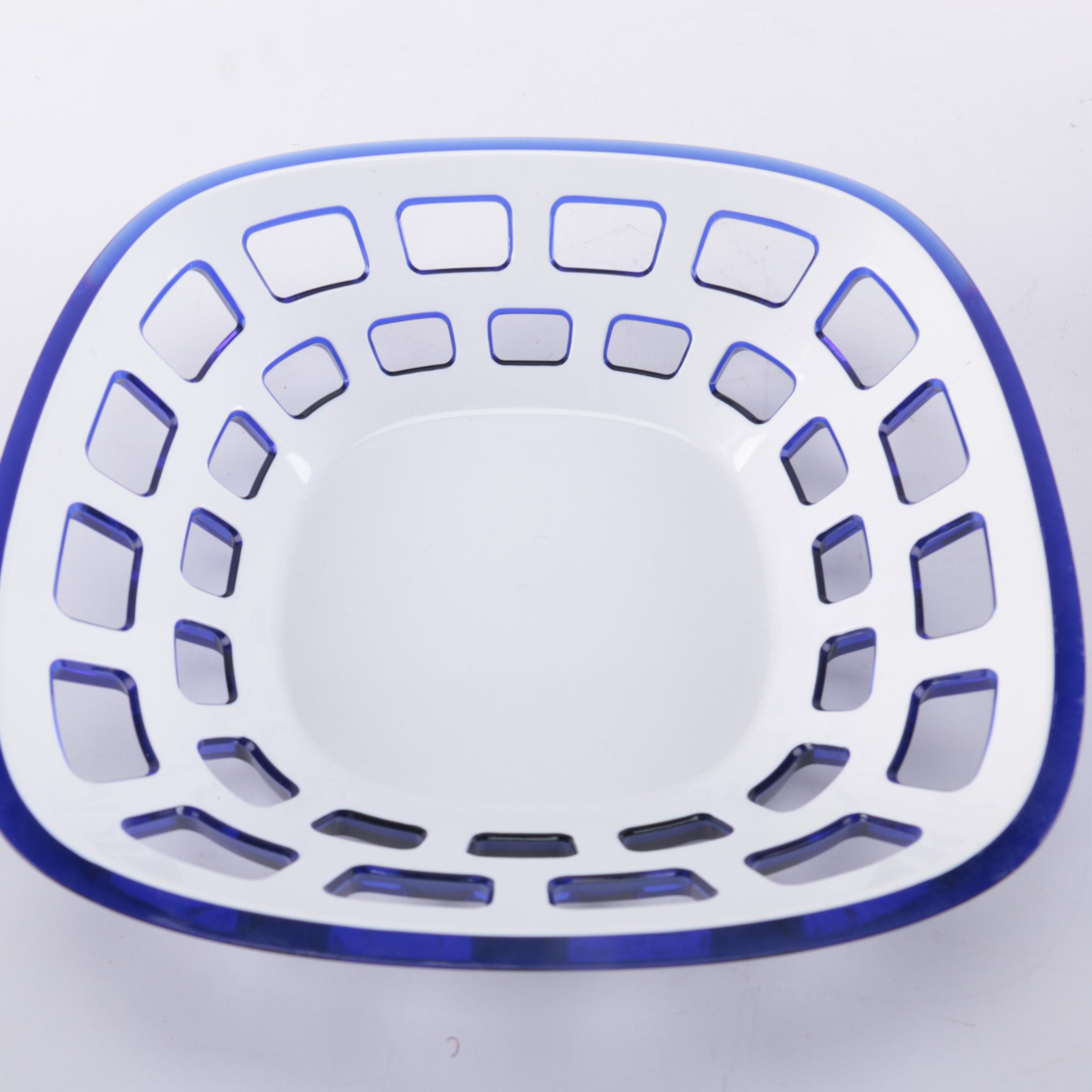 Guzzini Lucite Bread Basket and Wooden Dough Bowl Trencher