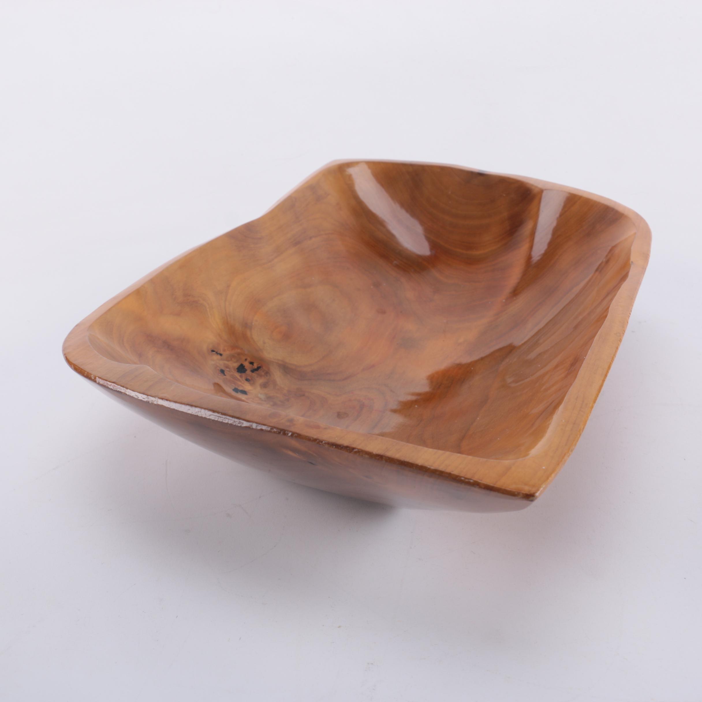 Guzzini Lucite Bread Basket and Wooden Dough Bowl Trencher