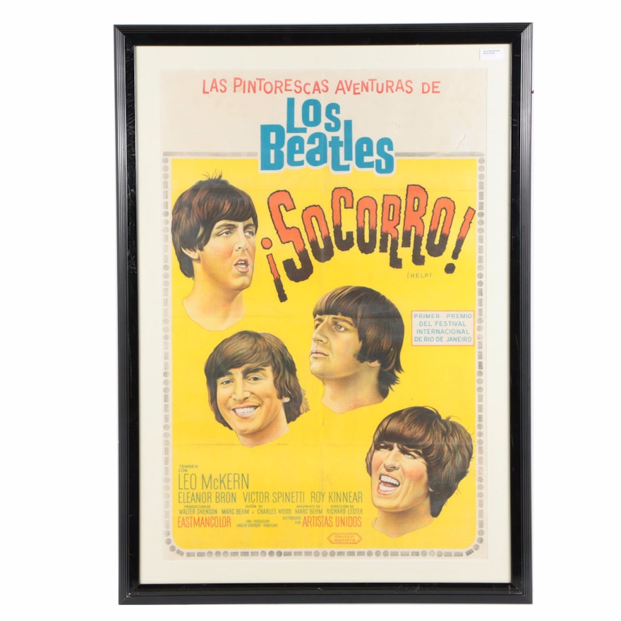 Rare 1960's The Beatles "Help" Brazilian Original Print Color Lithograph Movie Advertisement