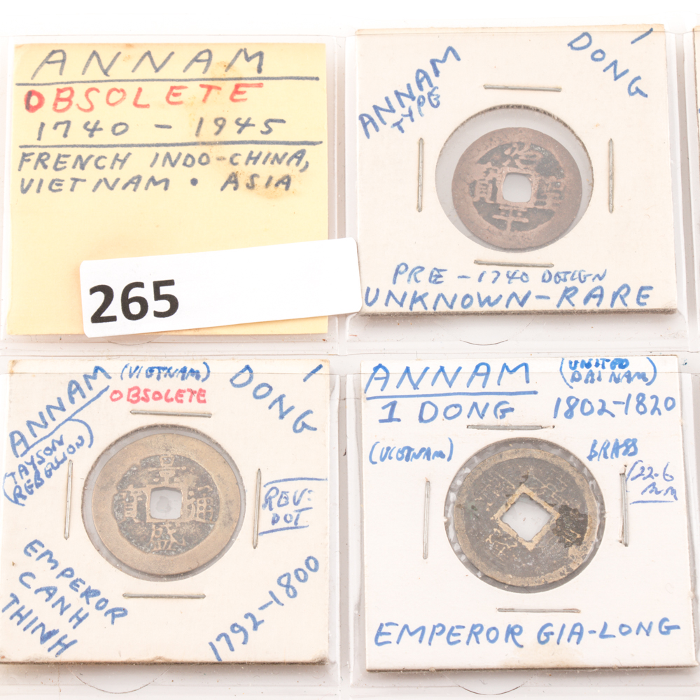 Group of (18) Assorted Obsolete Coins From Annam (Vietnam), East Africa, and Ecuador