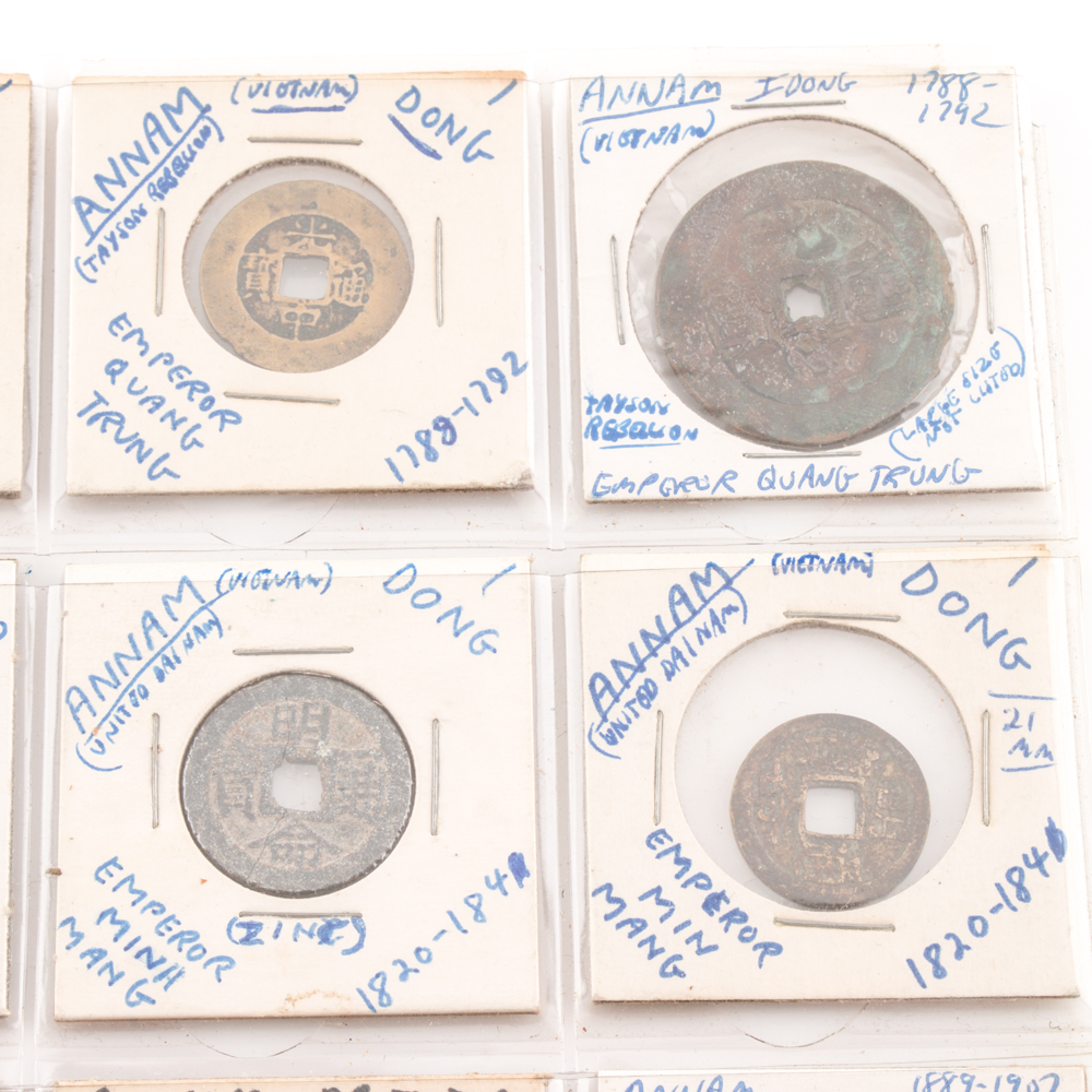 Group of (18) Assorted Obsolete Coins From Annam (Vietnam), East Africa, and Ecuador