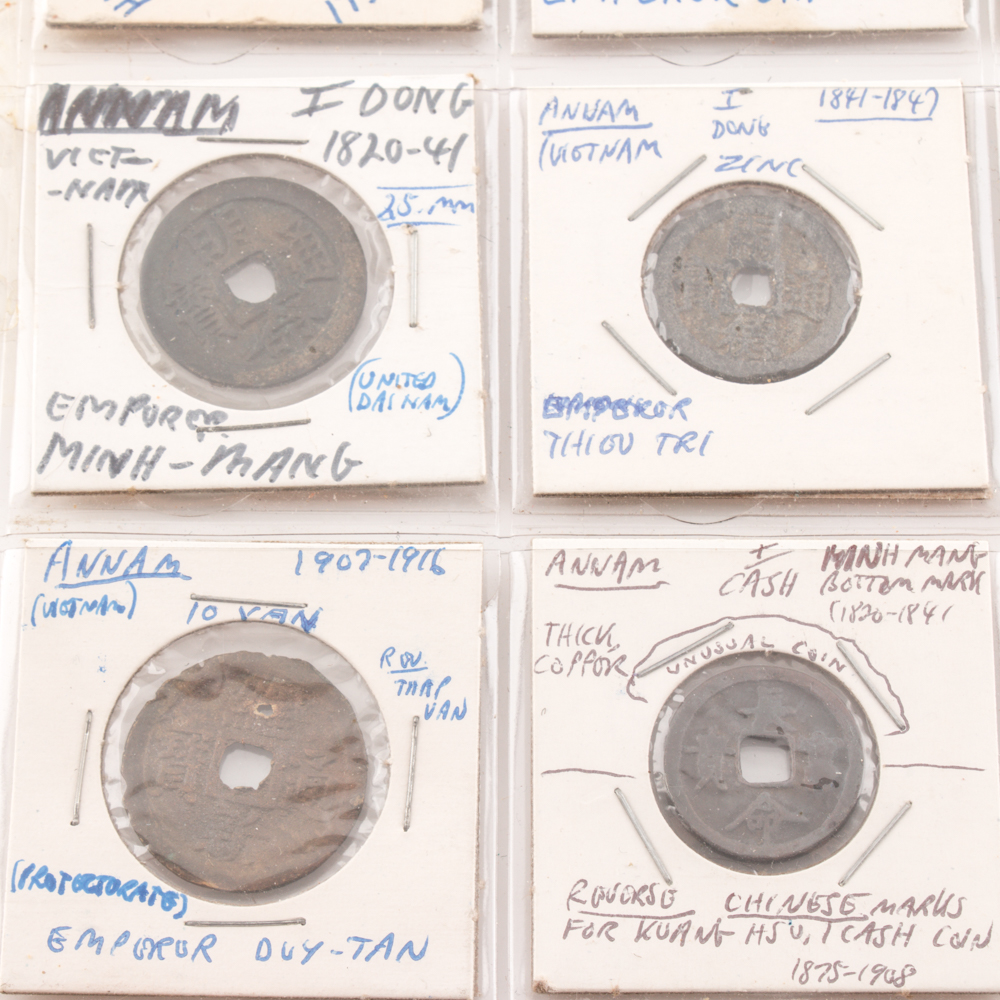 Group of (18) Assorted Obsolete Coins From Annam (Vietnam), East Africa, and Ecuador