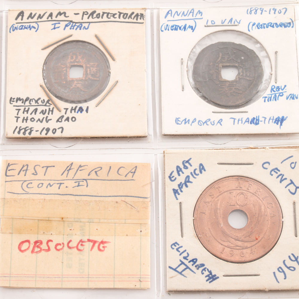 Group of (18) Assorted Obsolete Coins From Annam (Vietnam), East Africa, and Ecuador