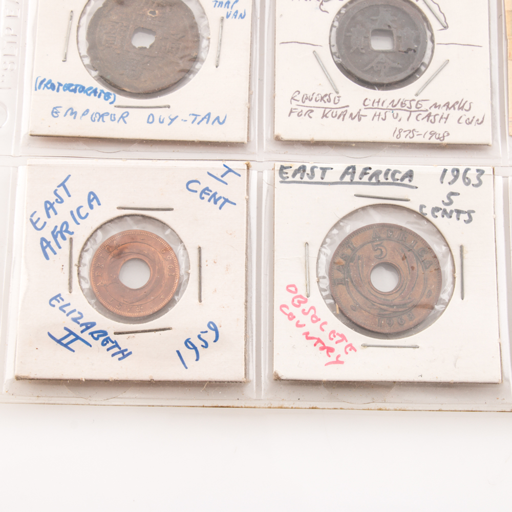 Group of (18) Assorted Obsolete Coins From Annam (Vietnam), East Africa, and Ecuador