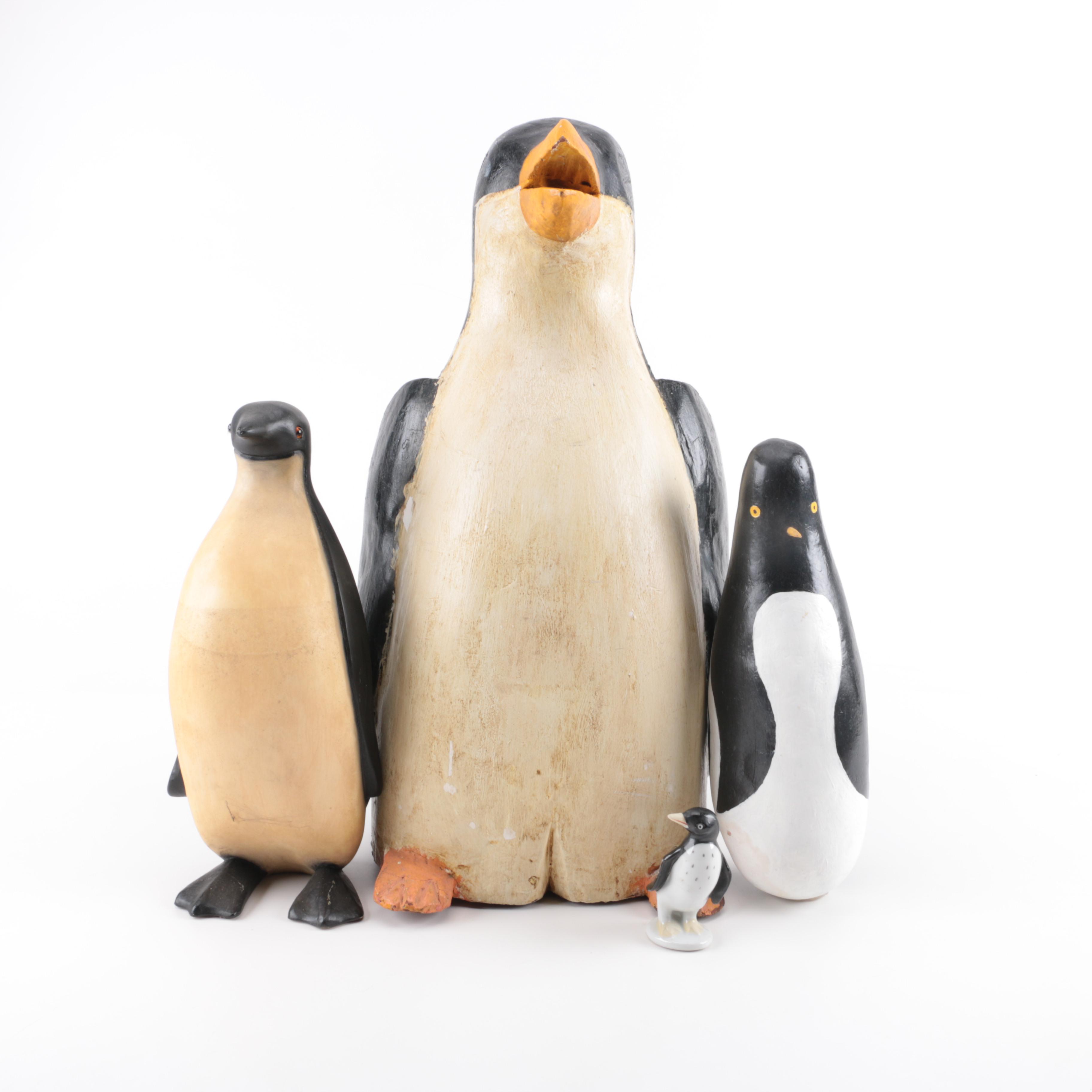 Wooden and Ceramic Penguin Figurines
