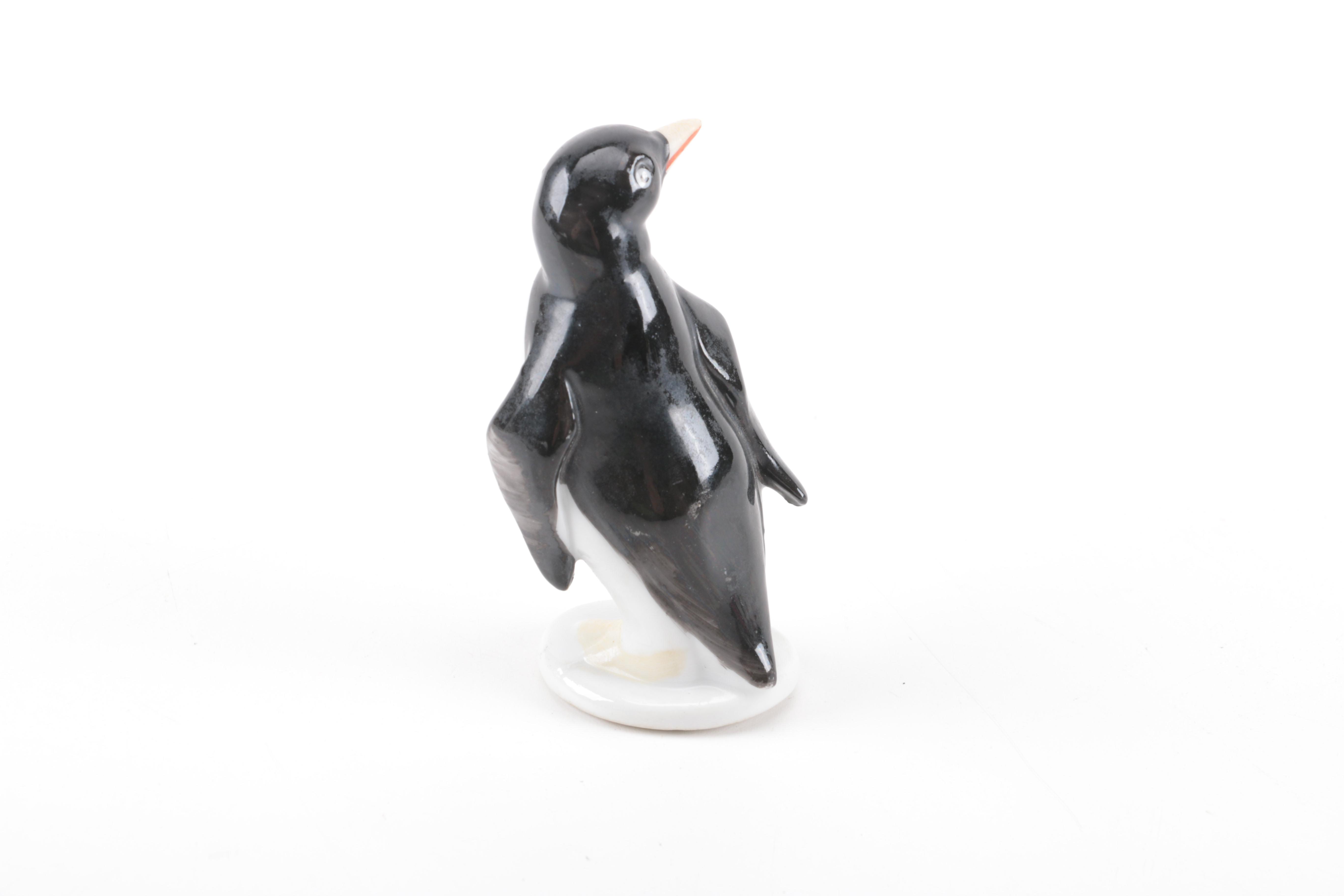Wooden and Ceramic Penguin Figurines