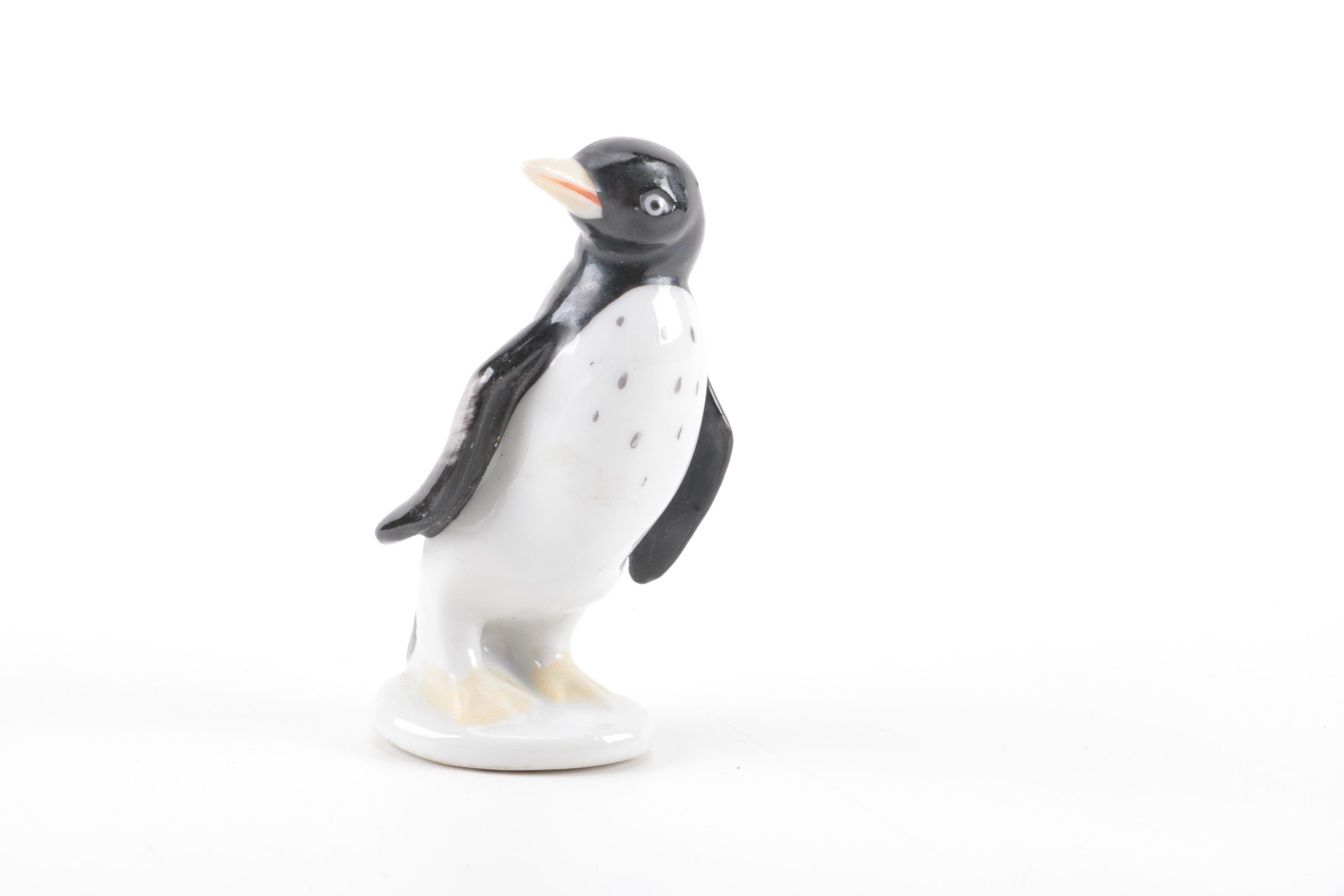 Wooden and Ceramic Penguin Figurines
