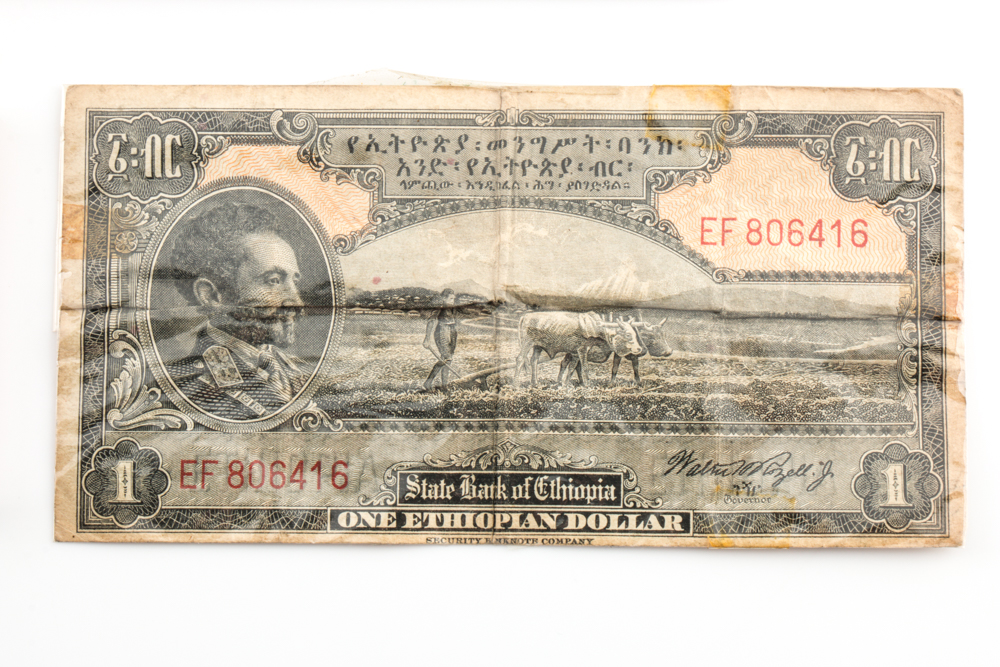 Group of Ethiopian Currency and a 1982 Falkland Islands Liberation Crown