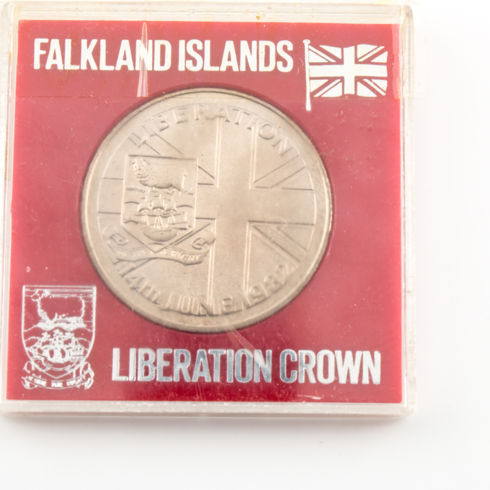 Group of Ethiopian Currency and a 1982 Falkland Islands Liberation Crown