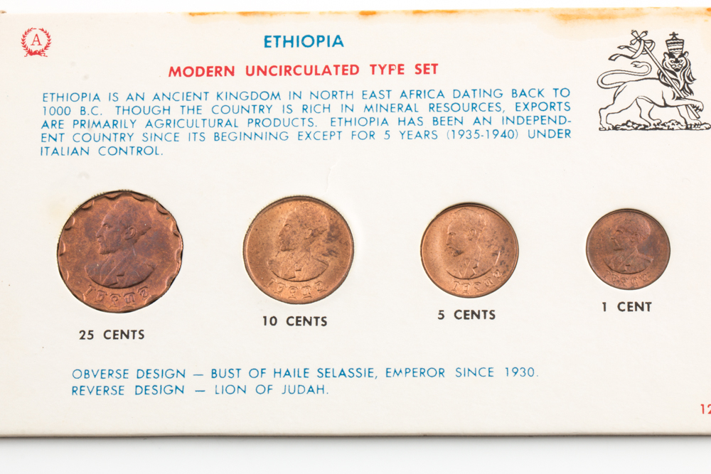 Group of Ethiopian Currency and a 1982 Falkland Islands Liberation Crown