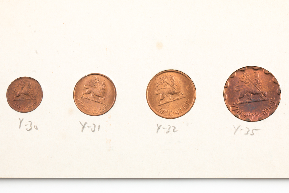 Group of Ethiopian Currency and a 1982 Falkland Islands Liberation Crown