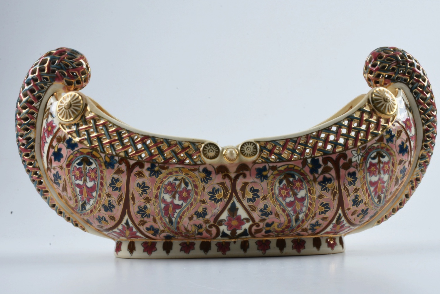 19th-Century Fischer J. Reticulated Ceramic Centerpiece Bowl