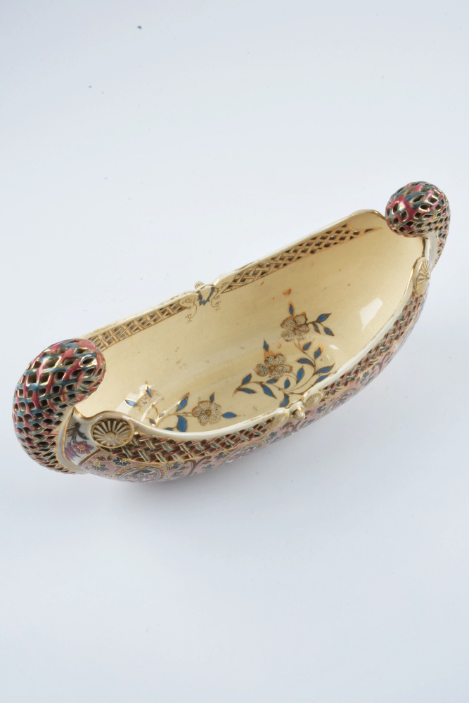 19th-Century Fischer J. Reticulated Ceramic Centerpiece Bowl