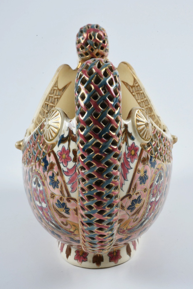 19th-Century Fischer J. Reticulated Ceramic Centerpiece Bowl