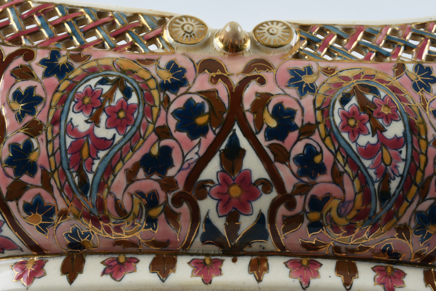 19th-Century Fischer J. Reticulated Ceramic Centerpiece Bowl